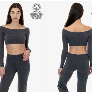 Los Angeles Apparel 83074GD - Cotton Spandex Long Sleeve Off Shoulder Crop Top L